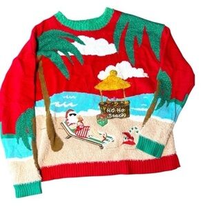 Blizzard Bay‎ Christmas Sweater Santa on Beach Unisex Size L